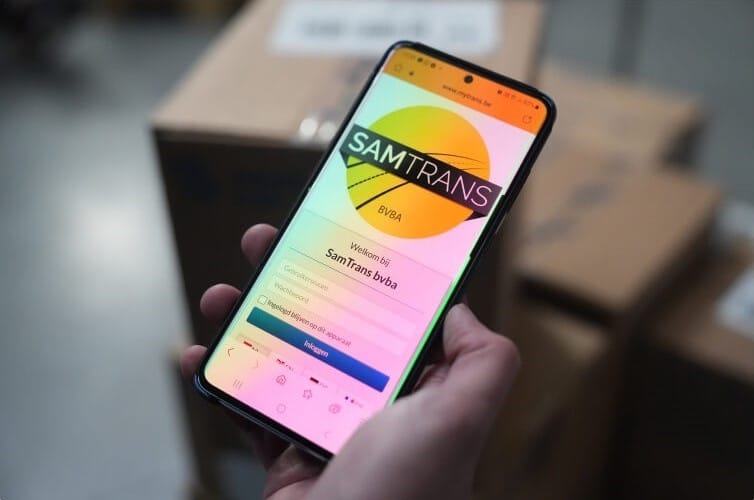 Loginscherm sneltransport SamTrans op mobiel toestel